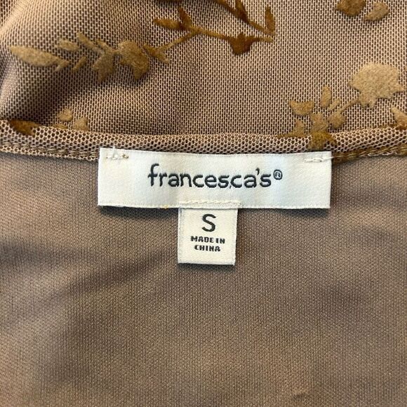 Francesca’s Brown Whimsigoth Floral Mesh Midi Dress Long Sleeve Velvet‎ Size S - Picture 10 of 14